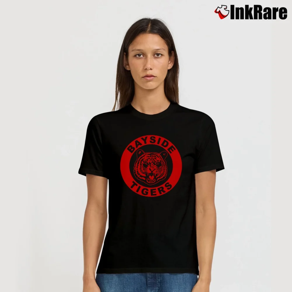 Women’s Bayside High School Tigers 90s Retro Signature T-Shirt in black | Soft, Flattering Fit