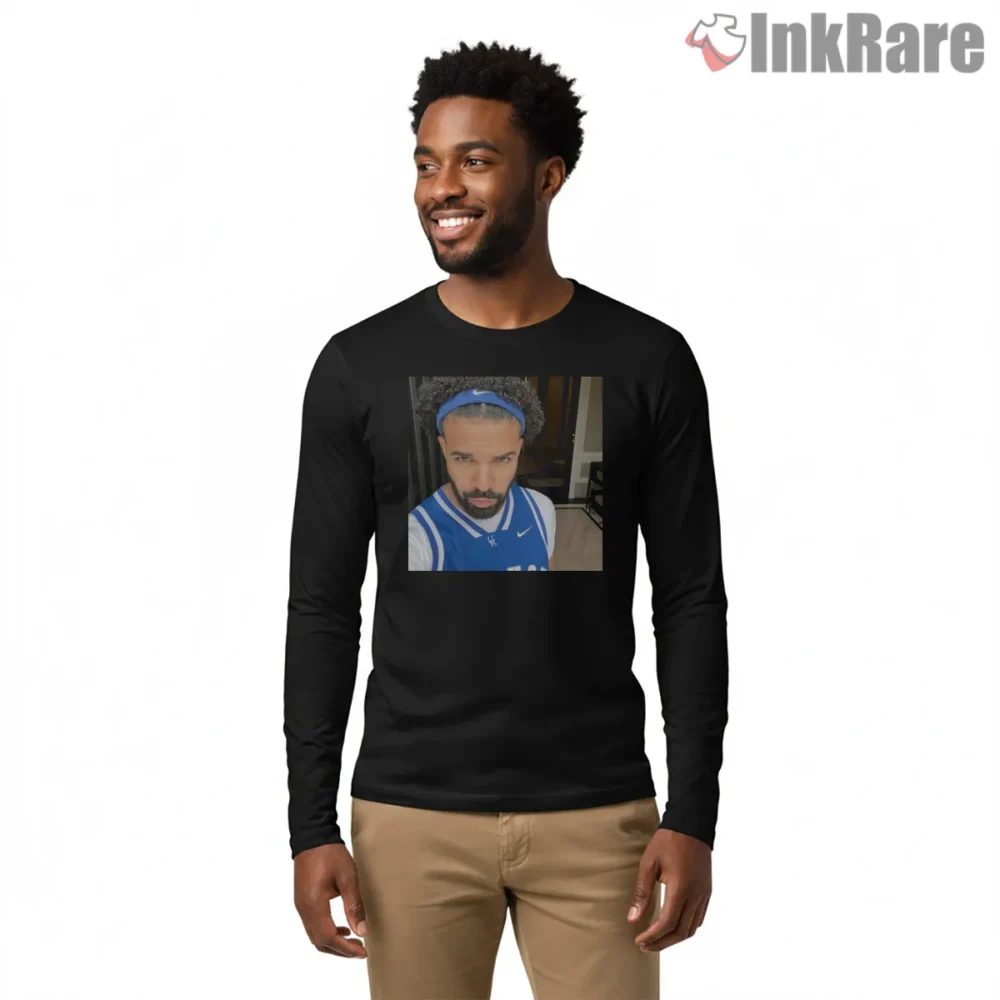 Bbl Drizzy Blue Jersey Selfie Meme Shirt on black long sleeve shirt for men graphic tee
