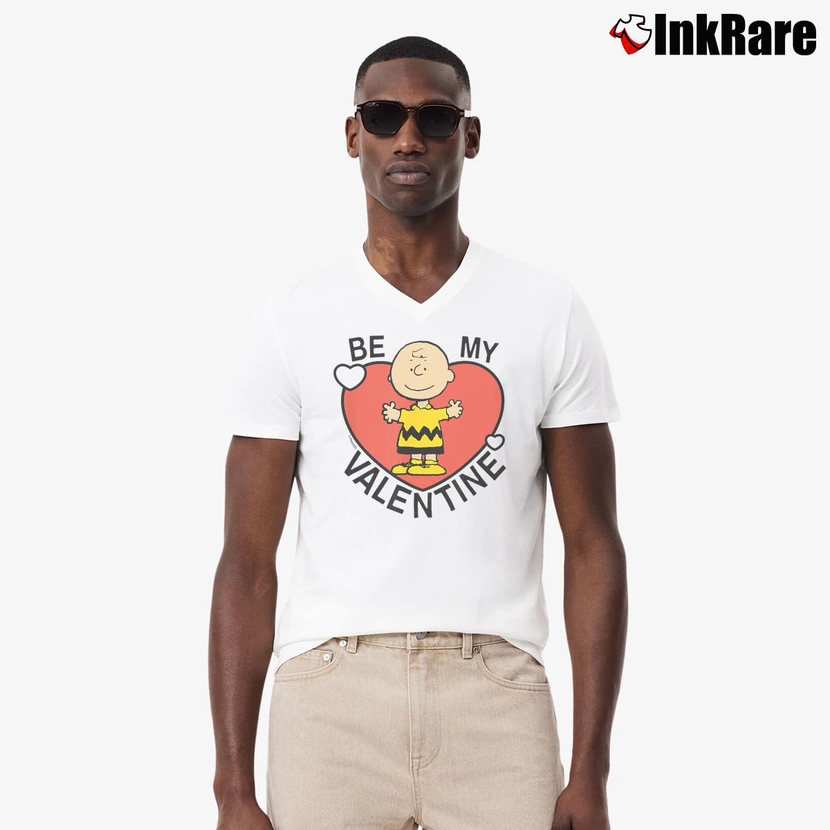 Be My Valentine Charlie Brown Men’s V-Neck Tee in white – Modern Essential Men’s Be My Valentine Charlie Brown V-Neck Tee in white | Sharp, Breathable, Everyday Staple