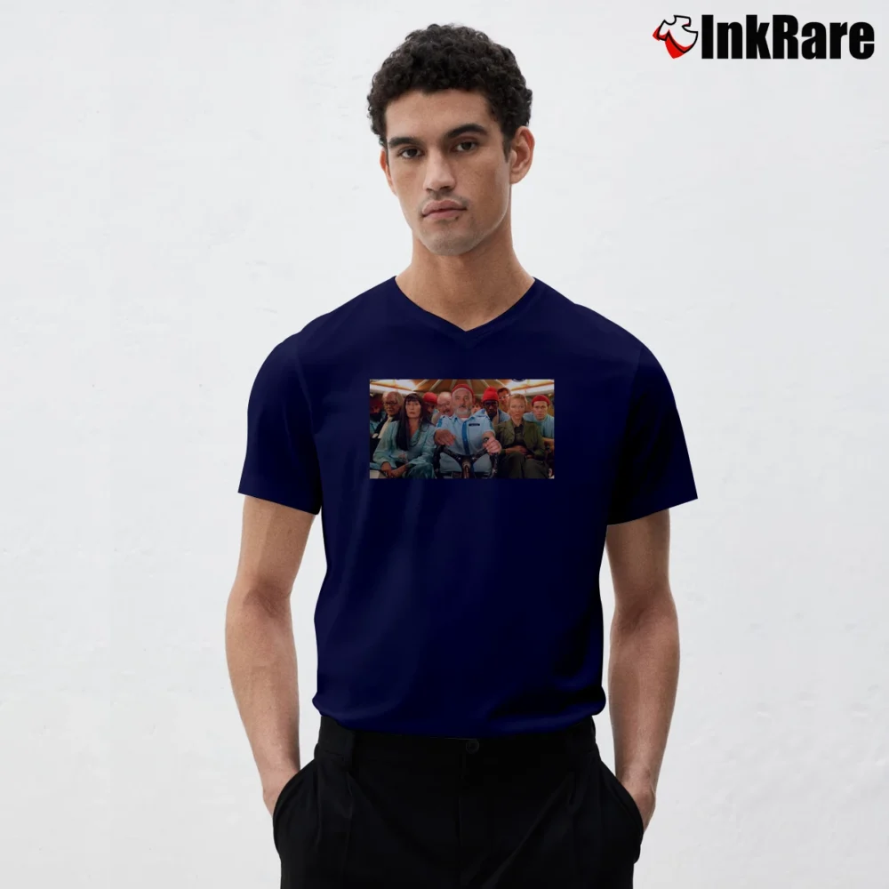 Men’s Be Still Life Aquatic With Steve Zissou V-Neck Tee in navy | Sharp, Breathable, Everyday Staple