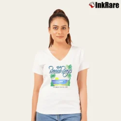 Women’s Beach Boys Obsessed Graphic V-Neck Tee in white | Chic Neckline, Soft Texture