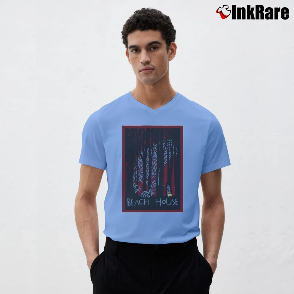Men’s Beach House Band Music V-Neck Tee in light blue | Sharp, Breathable, Everyday Staple