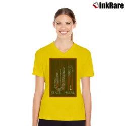 Women’s Beach House Band Music V-Neck Tee in yellow | Chic Neckline, Soft Texture