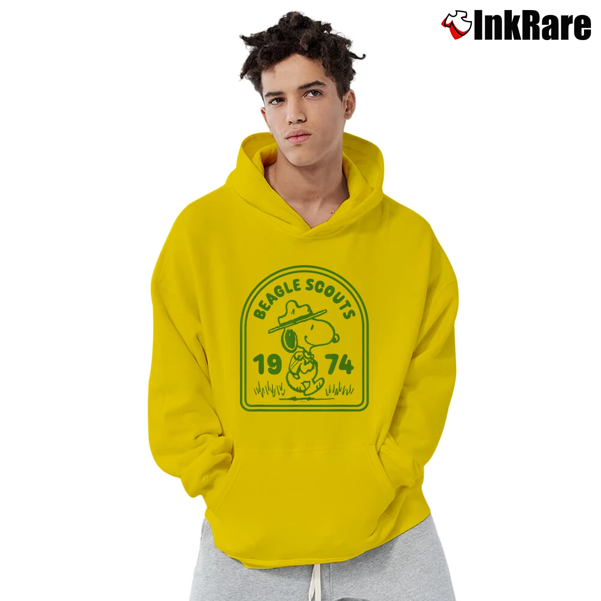 Men’s beagle scouts one color badge Pullover Hoodie in yellow | Cozy, Durable, Modern Fit