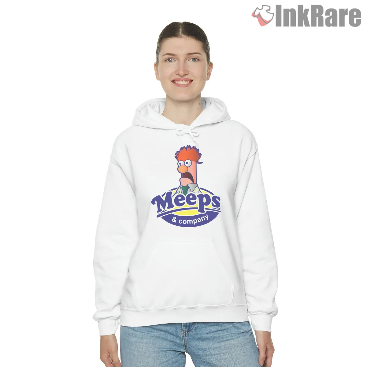 Beaker Meeps And Company Retro Logo Style Hoodie White Beaker Meeps And Company Retro Logo Style Shirt on white hoodie for women graphic tee