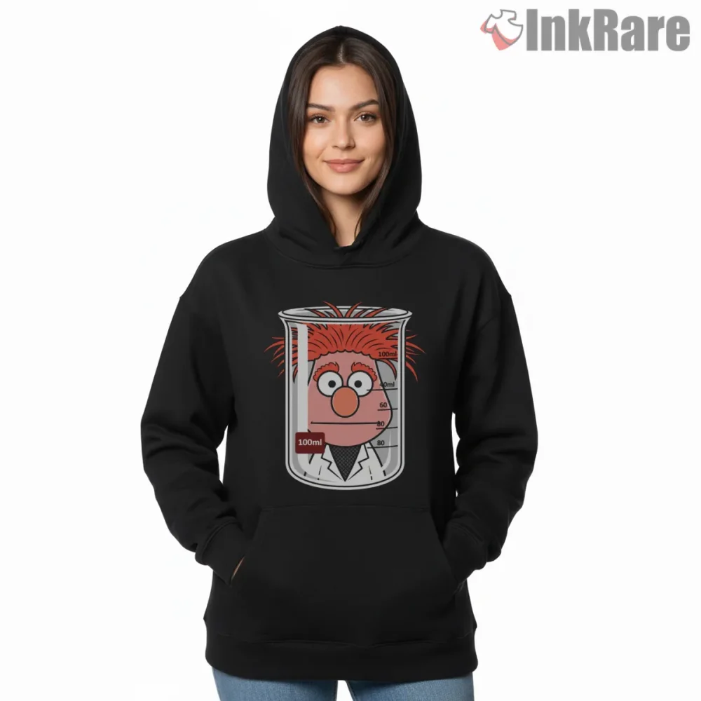 Beaker Science Beaker Lab Glass Minimal Cartoon Shirt on black hoodie for women graphic tee