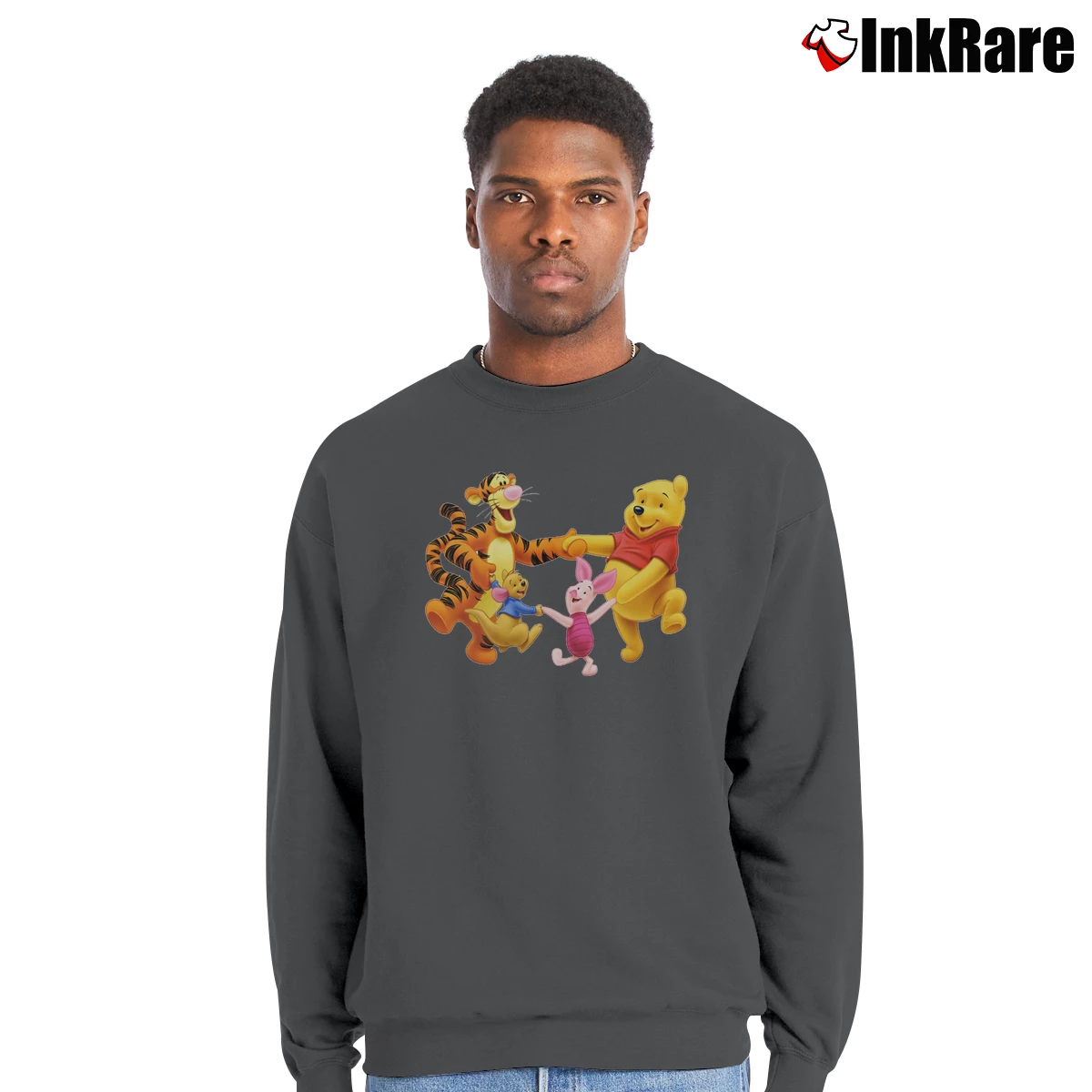 Men’s Bear And Friend Graphic Crewneck Sweatshirt in charcoal | Cozy Fabric, Clean Style