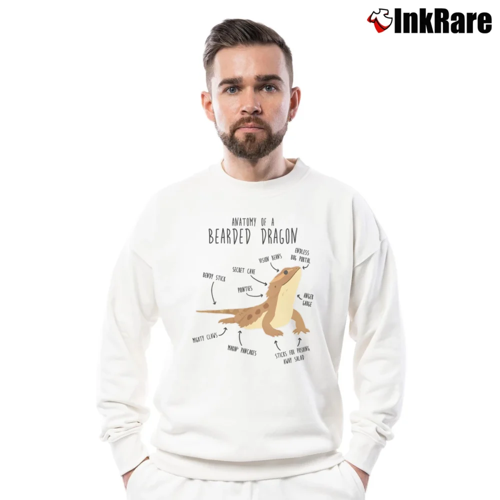 Men’s Bearded Dragon Lover Anatomy Graphic Classic Crewneck Sweatshirt in white | Cozy Fabric, Clean Style