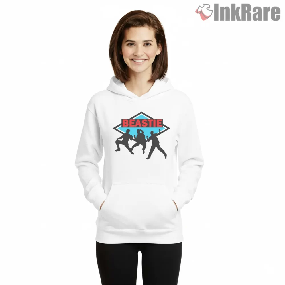 Beastie Boys Dancing Silhouette Trio Shirt on white hoodie for women graphic tee