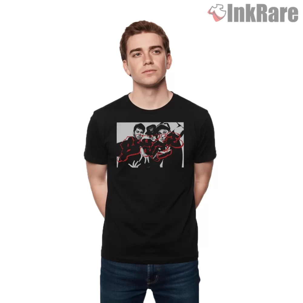 Beastie Boys Graffiti Tag Photo Mashup Shirt on black short sleeve shirt for men graphic tee