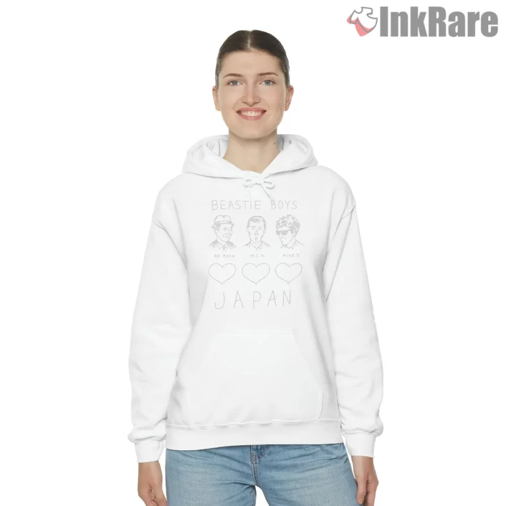 Beastie Boys Japan Pencil Portrait Fan Shirt on white hoodie for women graphic tee