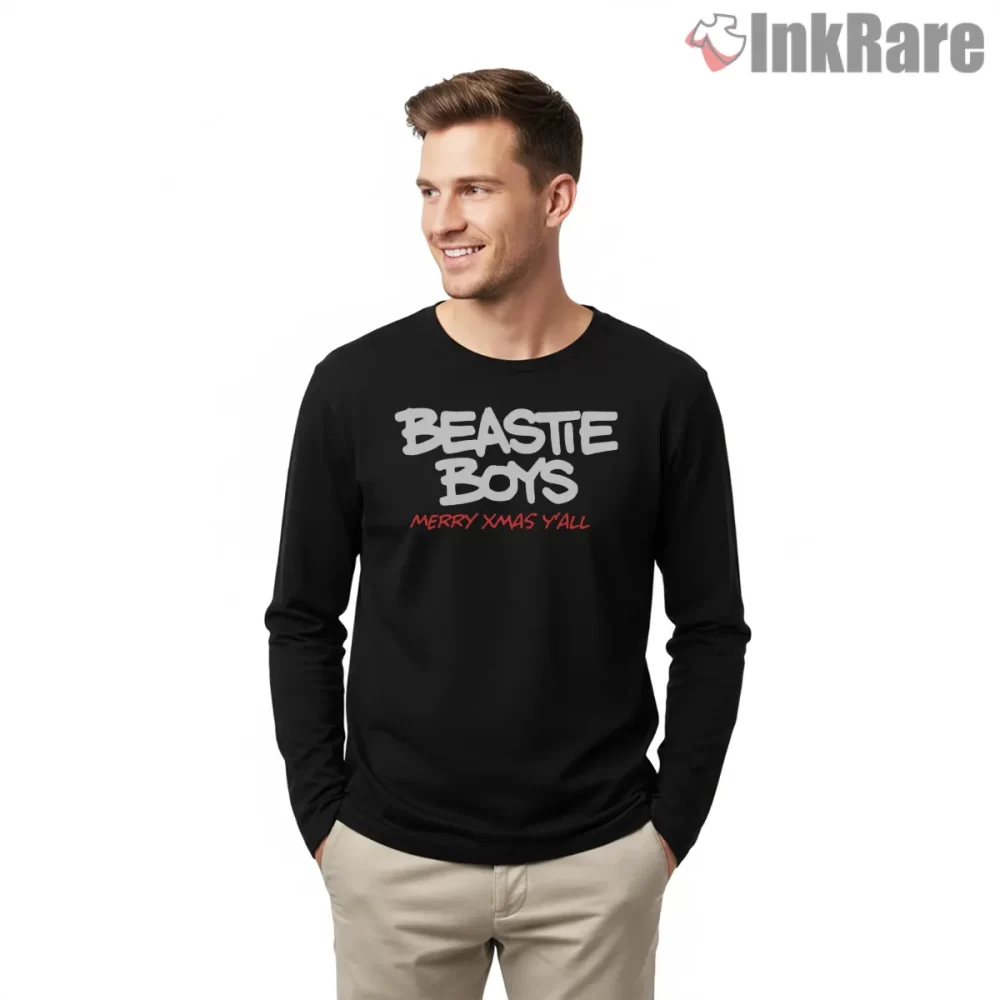 Beastie Boys Merry Xmas Yall Holiday Shirt on black long sleeve shirt for men graphic tee