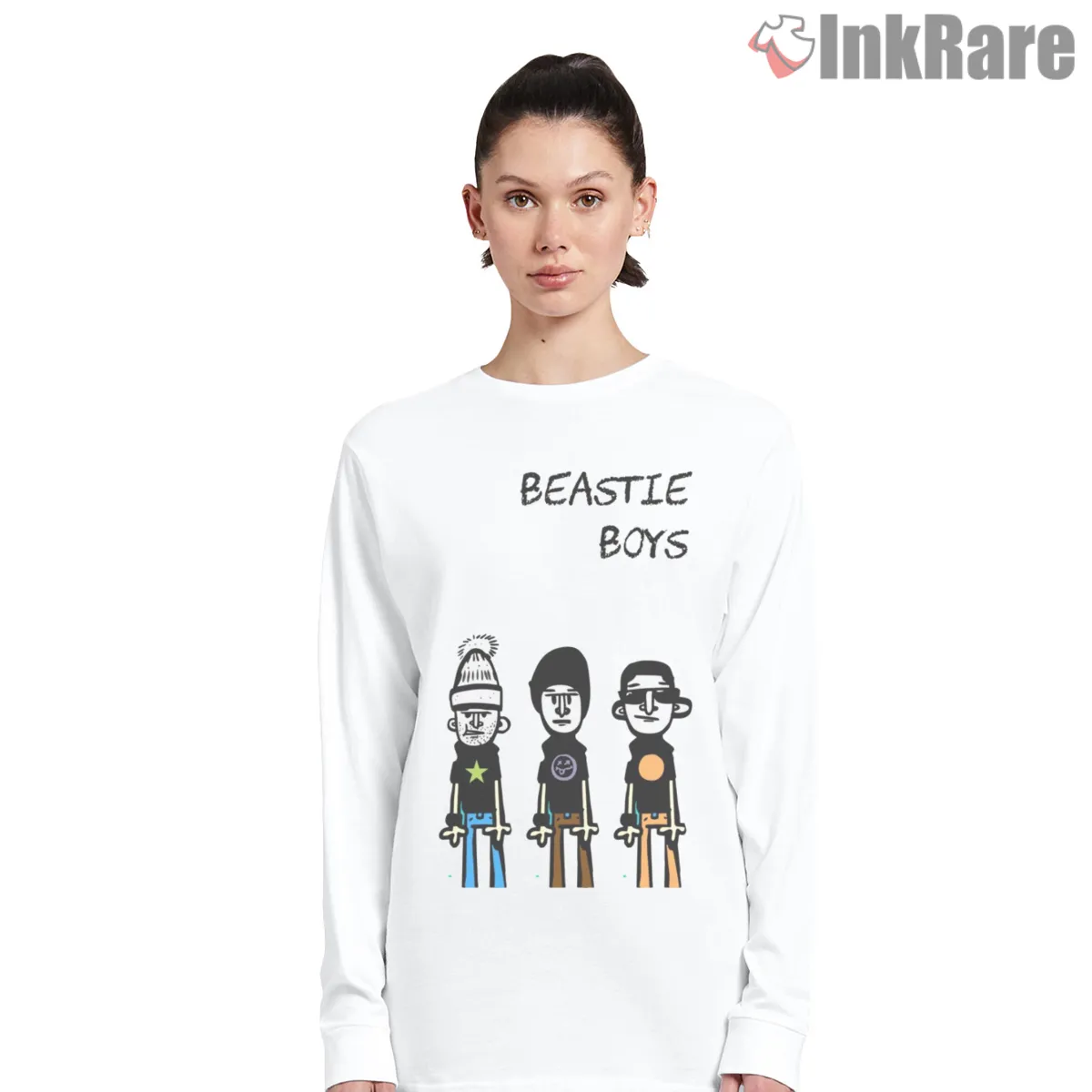 Beastie Boys Minimal Lineup Illustration Long Sleeve White Beastie Boys Minimal Lineup Illustration Shirt on white long sleeve shirt for women graphic tee