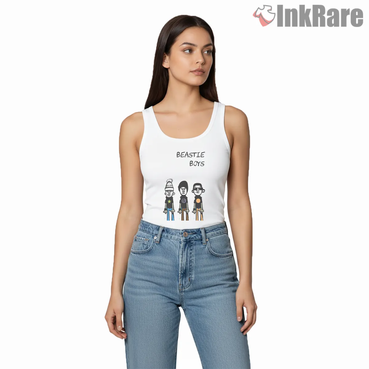 Beastie Boys Minimal Lineup Illustration Tank Top White Beastie Boys Minimal Lineup Illustration Shirt on white tank top for women graphic tee