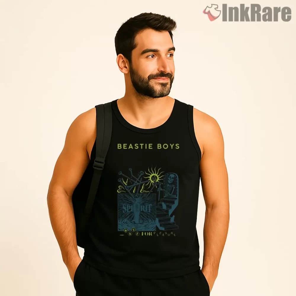 Beastie Boys Nighttime City Sketch Shirt on black tank top for men graphic tee