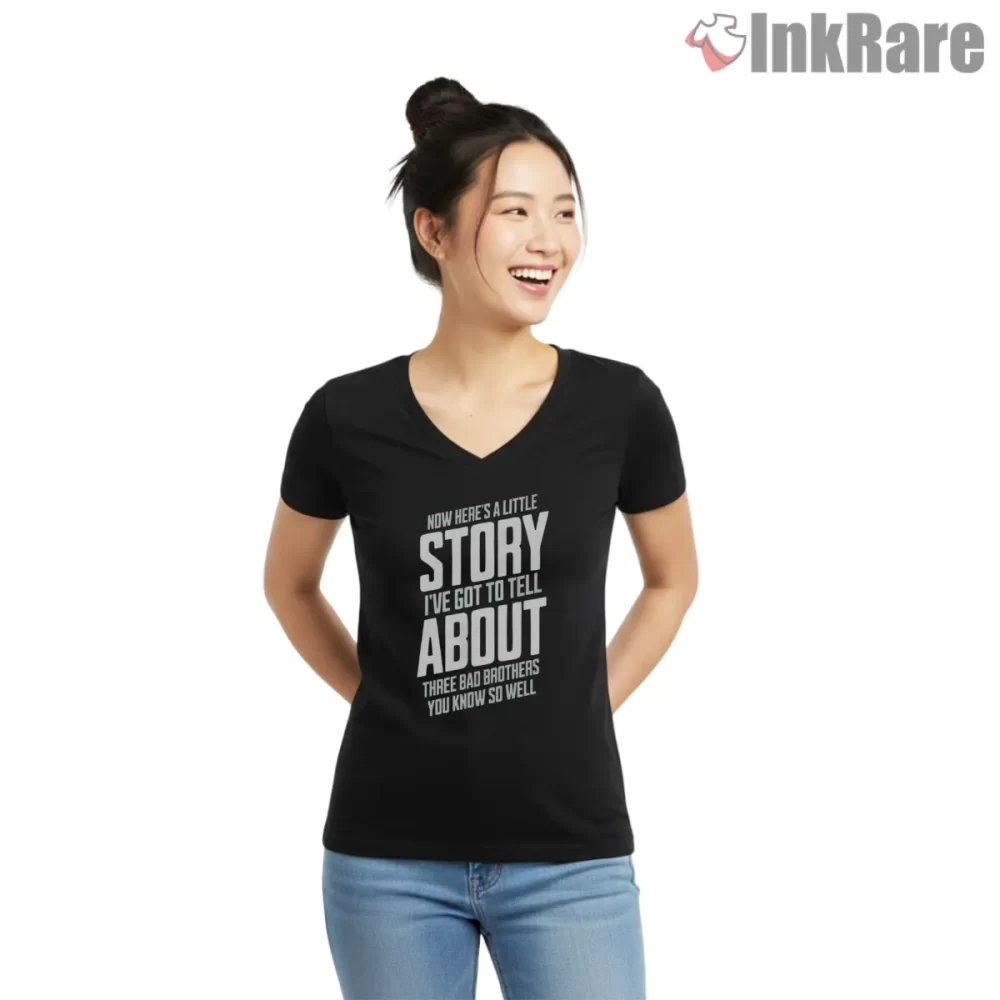 Beastie Boys Paul Revere Story Lyric Block Shirt on black v-neck shirt for women graphic tee