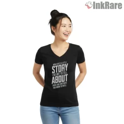 Beastie Boys Paul Revere Story Lyric Block Shirt on black v-neck shirt for women graphic tee