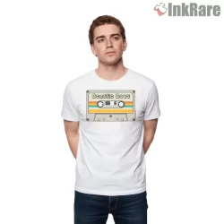Beastie Boys Rainbow Stripe Cassette Shirt on white short sleeve shirt for men graphic tee