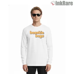 Beastie Boys Retro Bubble Letter Logo Shirt on white long sleeve shirt for men graphic tee