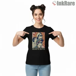 Beastie Boys Retro Pop Portrait Shirt on black short sleeve shirt for women graphic tee