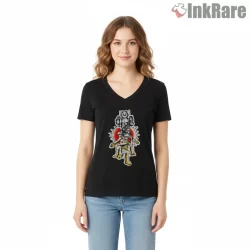 Beastie Boys Robot Stack Cartoon Shirt on black v-neck shirt for women graphic tee