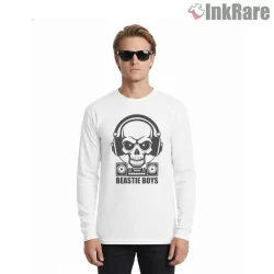 Beastie Boys Skull Dj Headphones Shirt on white long sleeve shirt for men graphic tee