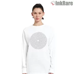 Beastie Boys Spiral Lyric Circle Shirt on white long sleeve shirt for women graphic tee