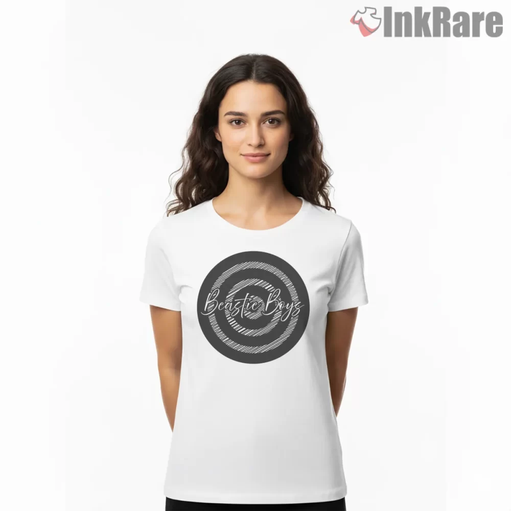 Beastie Boys Spiral Target Logo Shirt on white short sleeve shirt for women graphic tee