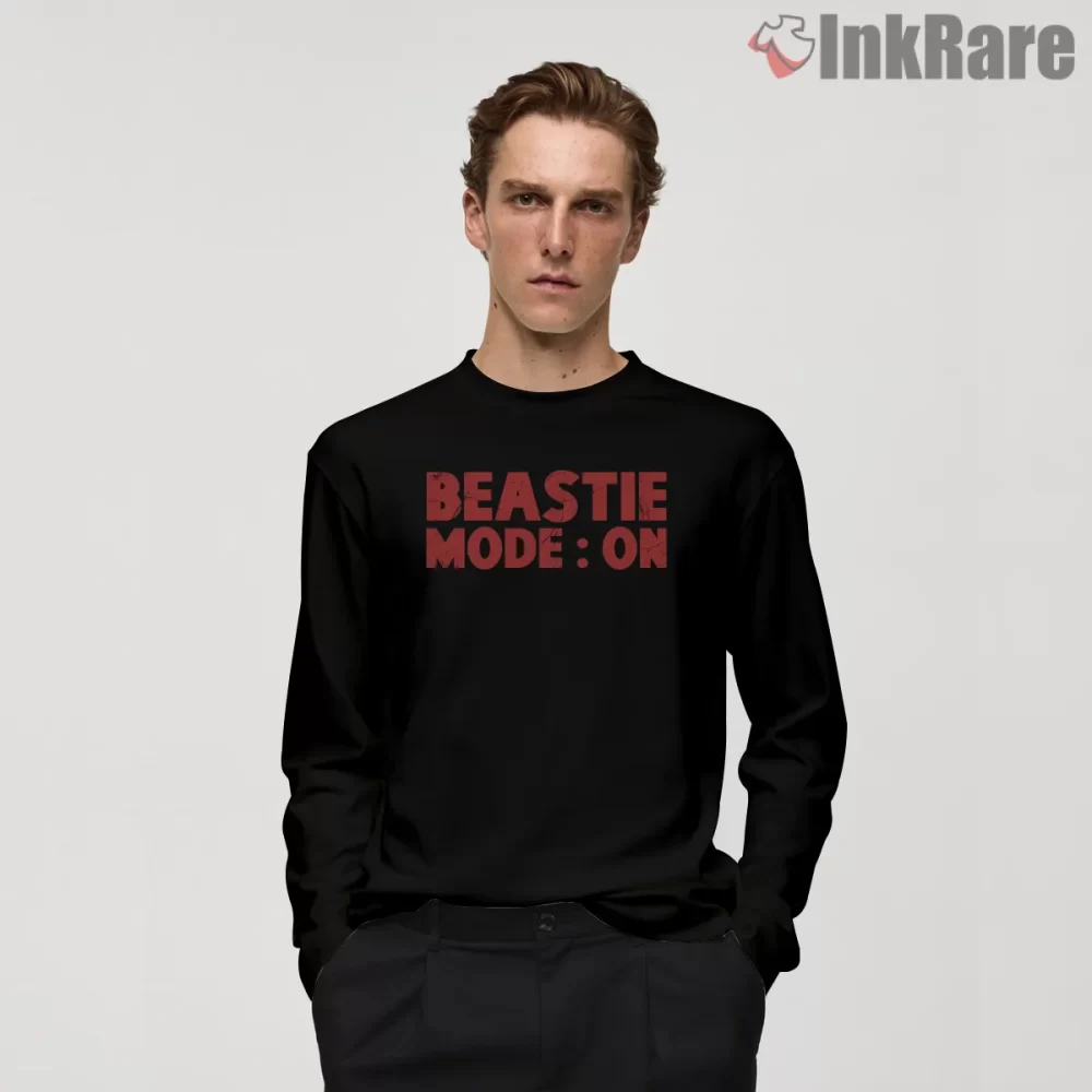 Beastie Mode On Bold Text Shirt on black long sleeve shirt for men graphic tee