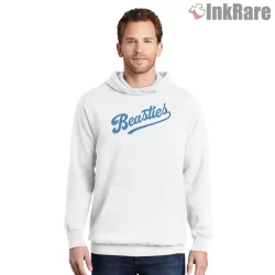 Beasties Brooklyn Script Logo Shirt on white hoodie for men graphic tee