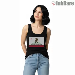 Beasties Revolution California Flag Remix Shirt on black tank top for women graphic tee