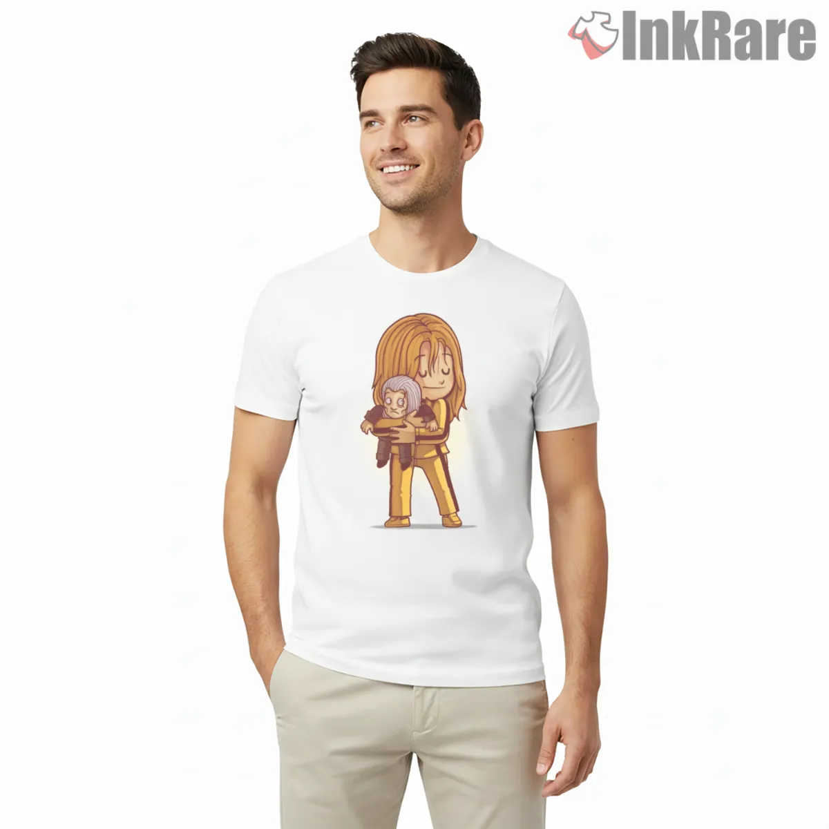 Beatrix And Bill Chibi Emotional Tribute Kill Bill Short Sleeve White Beatrix And Bill Chibi Emotional Tribute Kill Bill Shirt on white short sleeve shirt for men graphic tee