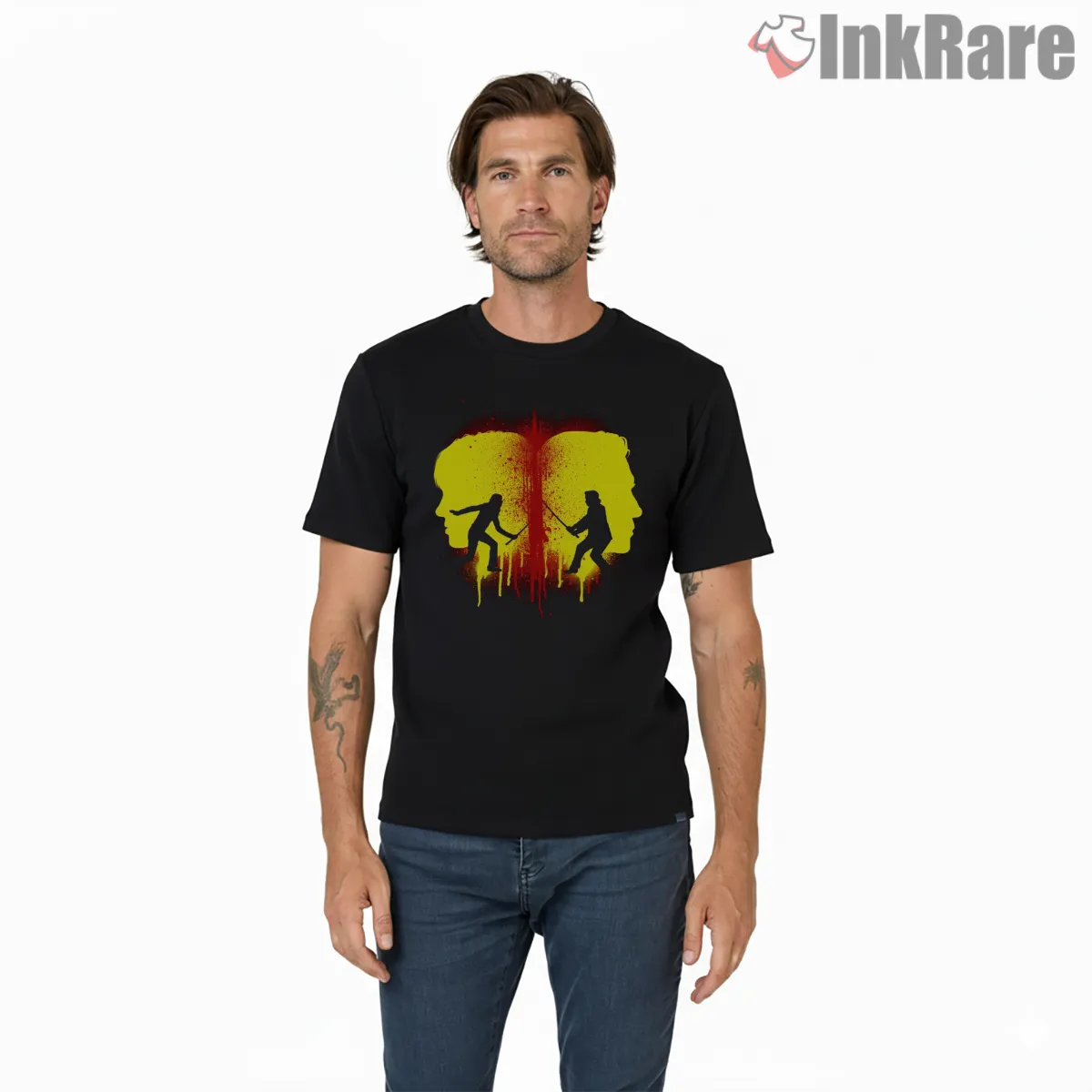 Beatrix And Bill Duel Silhouette Sunset Kill Bill Short Sleeve Black Beatrix And Bill Duel Silhouette Sunset Kill Bill Shirt on black short sleeve shirt for men graphic tee