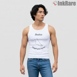 Beatrix Kiddo Big Toe Scene Minimal Line Art Shirt on white tank top for men graphic tee