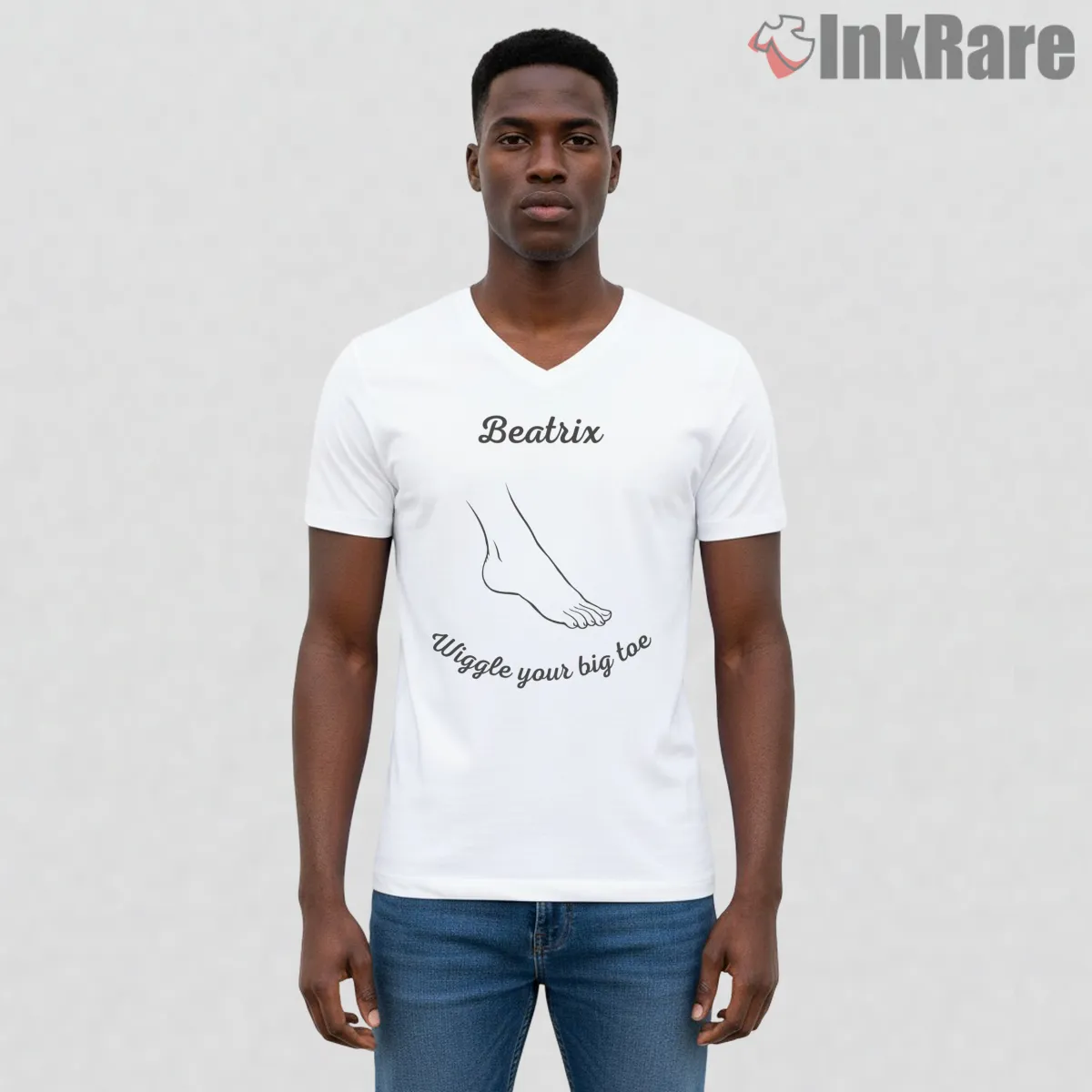Beatrix Kiddo Big Toe Scene Minimal Line Art V Neck White Beatrix Kiddo Big Toe Scene Minimal Line Art Shirt on white v-neck shirt for men graphic tee