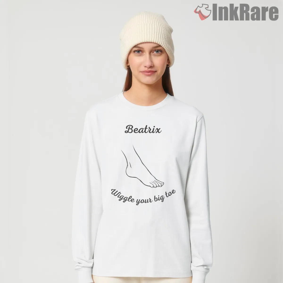 Beatrix Kiddo Big Toe Scene Minimal Line Art Long Sleeve White Beatrix Kiddo Big Toe Scene Minimal Line Art Shirt on white long sleeve shirt for women graphic tee