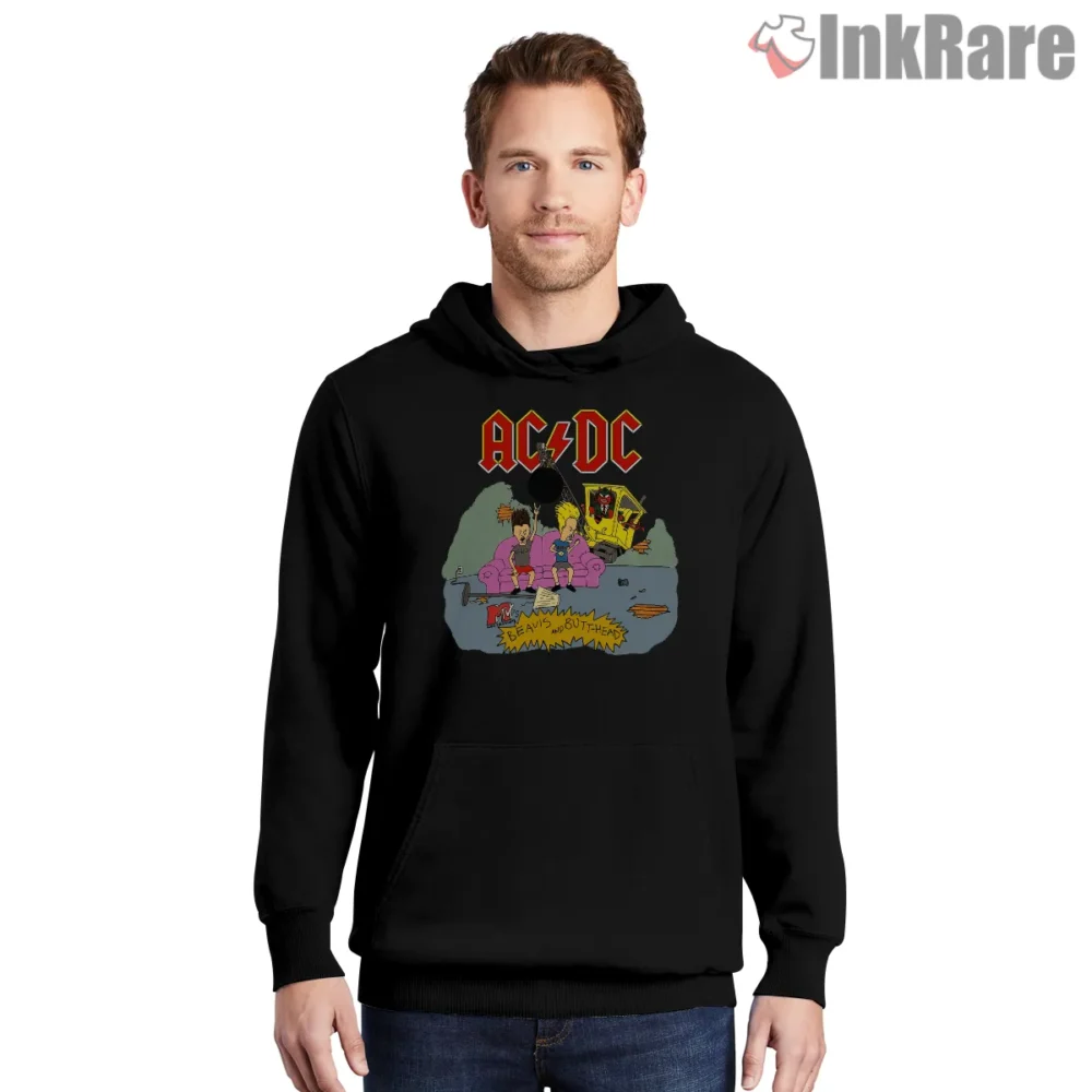 Beavis And Butt Head Ac Dc World Tour Parody Shirt on black hoodie for men graphic tee