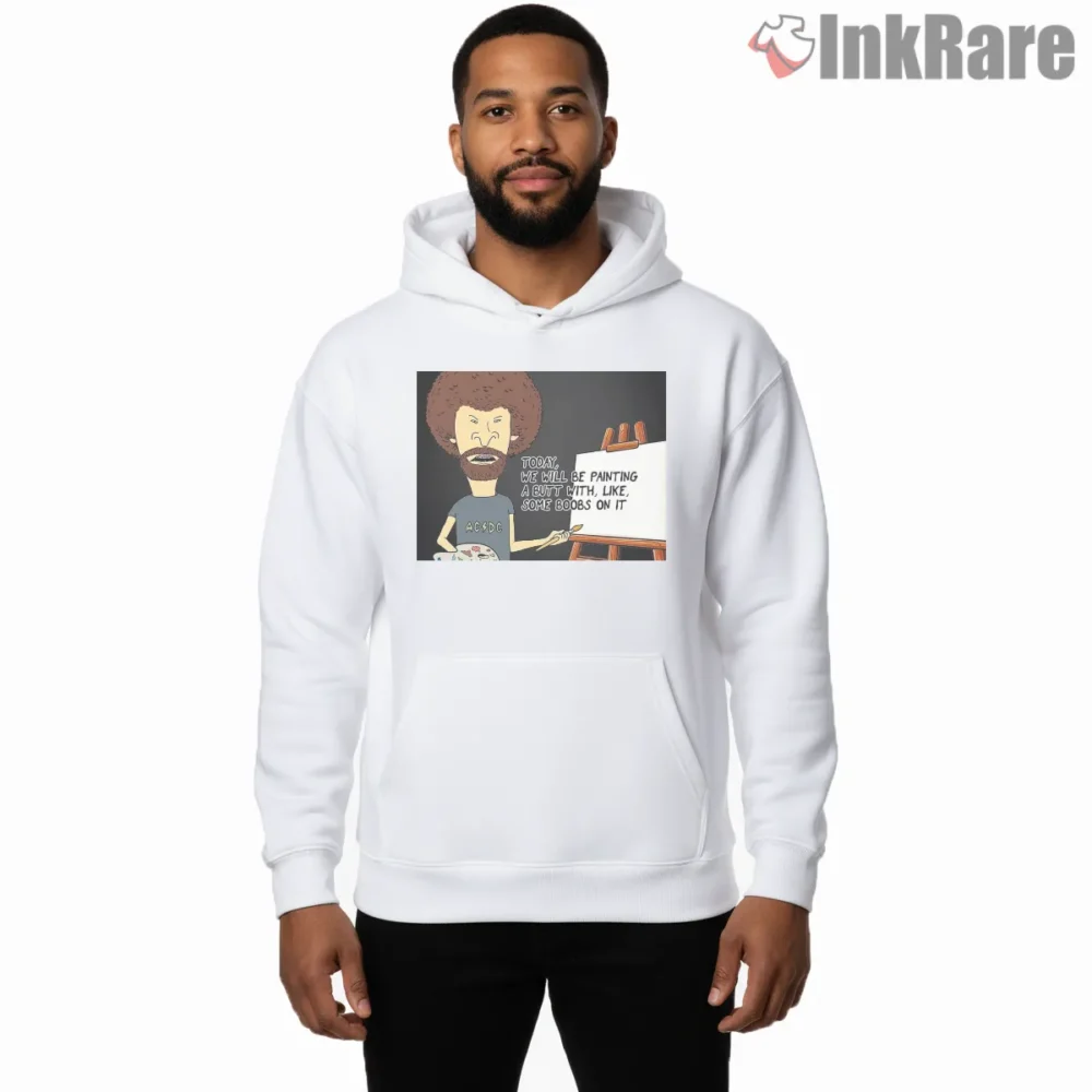 Beavis And Butt Head Bob Ross Painting Parody Shirt on white hoodie for men graphic tee