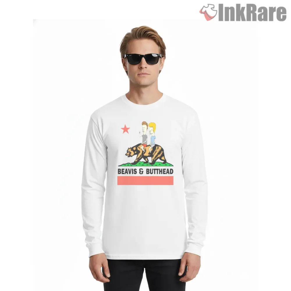 Beavis And Butt Head California Bear Flag Parody Shirt on white long sleeve shirt for men graphic tee