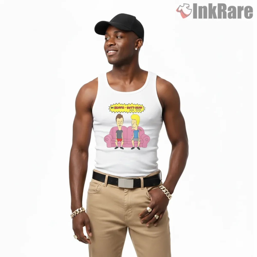 Beavis And Butt Head Classic Couch Cartoon Shirt on white tank top for men graphic tee