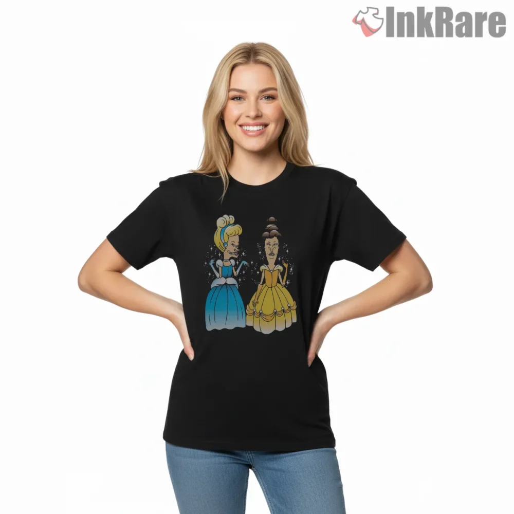 Beavis And Butt Head Disney Princess Dress Up Shirt on black short sleeve shirt for women graphic tee