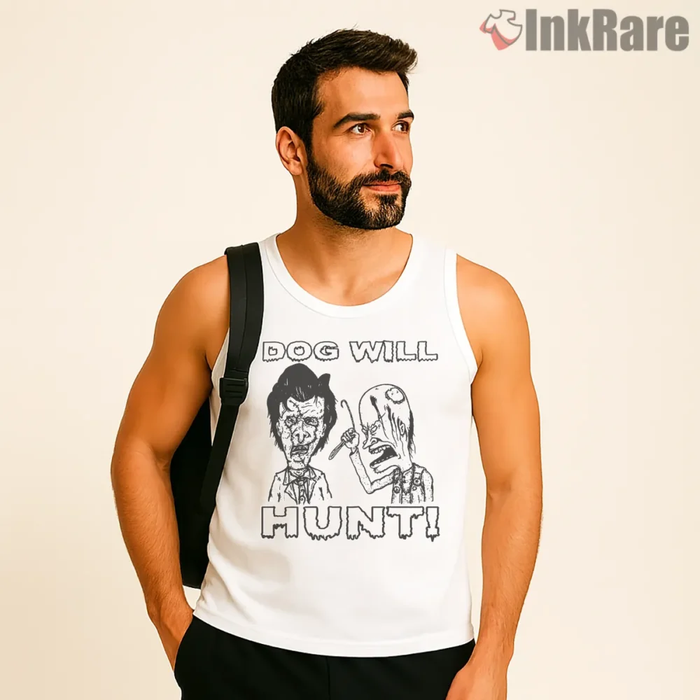 Beavis And Butt Head Dog Will Hunt Horror Parody Shirt on white tank top for men graphic tee