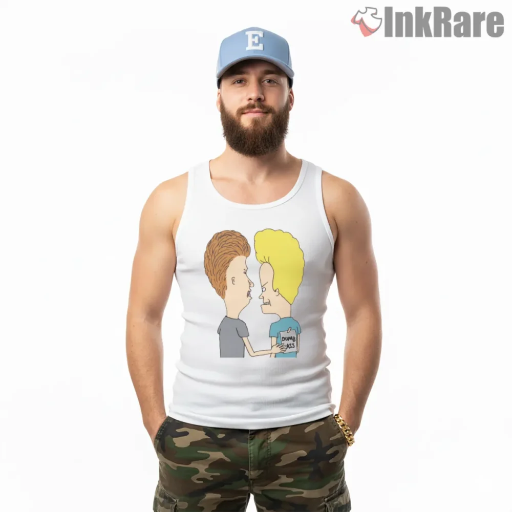 Beavis And Butt Head Dumbass Sign Prank Shirt on white tank top for men graphic tee