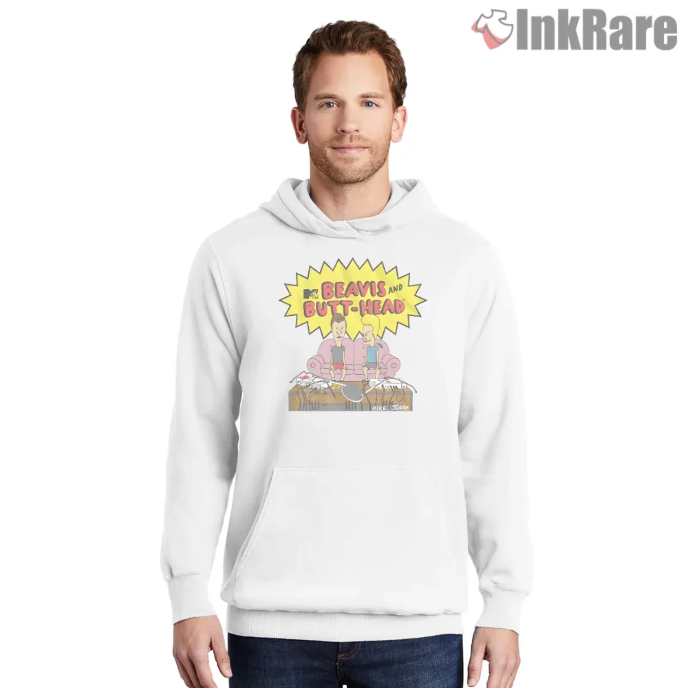 Beavis And Butt Head Iconic Sofa Music And Reality Tv Shirt on white hoodie for men graphic tee