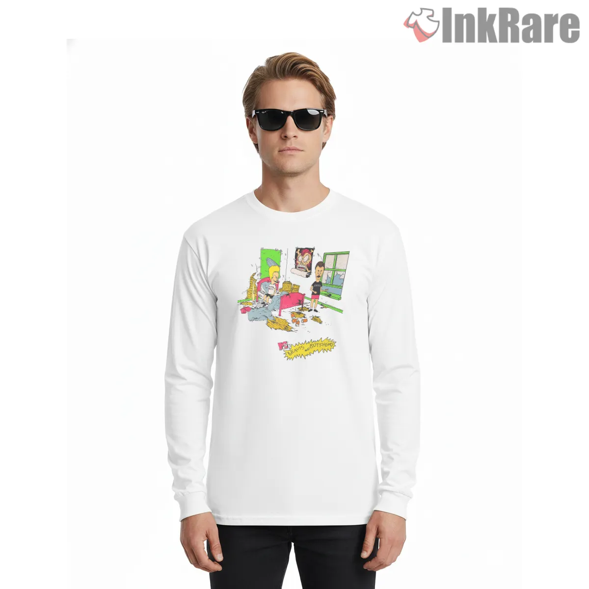 Beavis And Butt Head Mtv Messy Room Nineties Shirt on white long sleeve shirt for men graphic tee