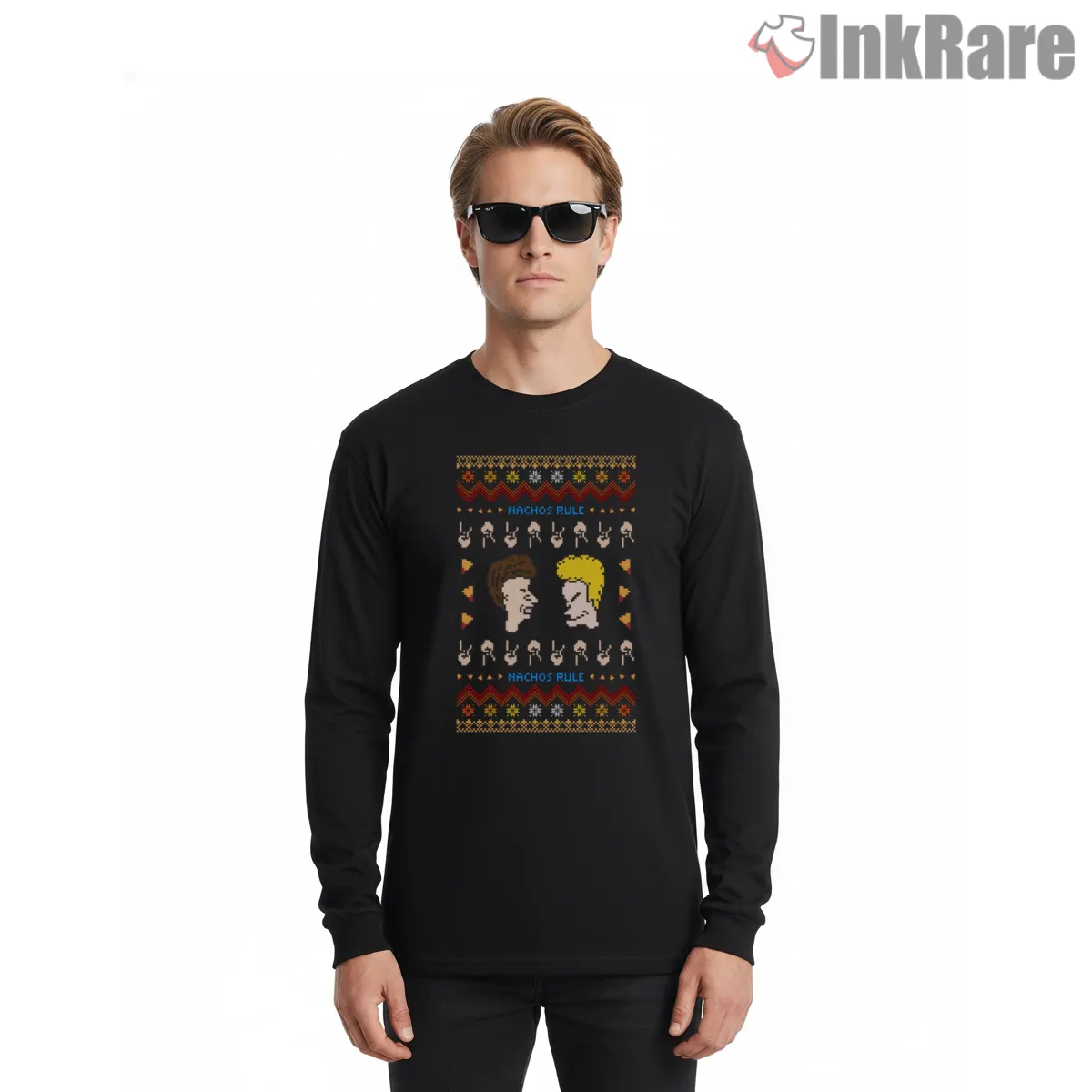 Beavis And Butt Head Nachos Rule Sweater Long Sleeve Black Beavis And Butt Head Nachos Rule Sweater Shirt on black long sleeve shirt for men graphic tee
