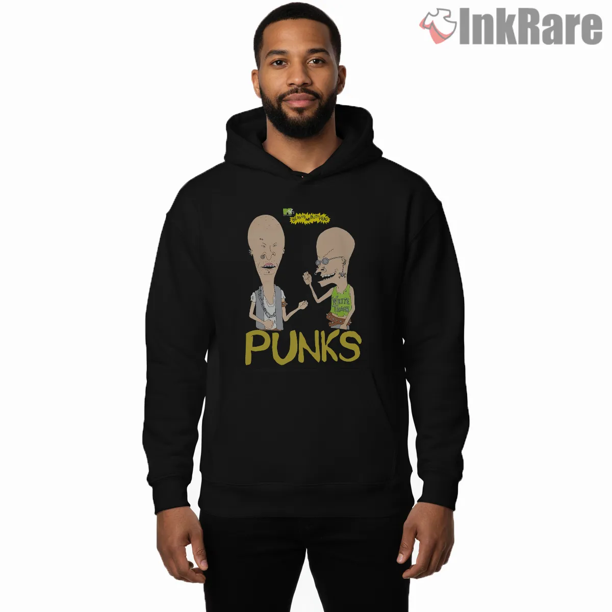 Beavis And Butt Head Nineties Punks Cartoon Shirt on black hoodie for men graphic tee