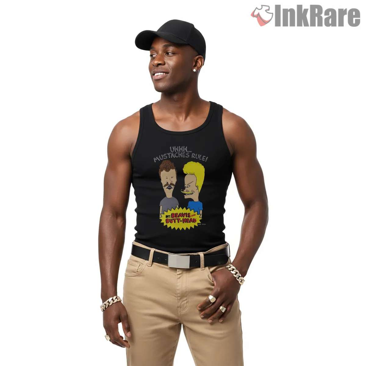 Beavis And Butt Head Old School Mustaches Rule Tank Top Black Beavis And Butt Head Old School Mustaches Rule Shirt on black tank top for men graphic tee