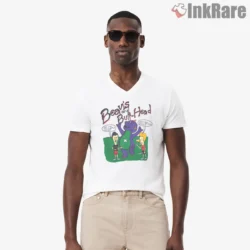 Beavis And Butt Head Purple Dinosaur Heavy Metal Shirt on white v-neck shirt for men graphic tee
