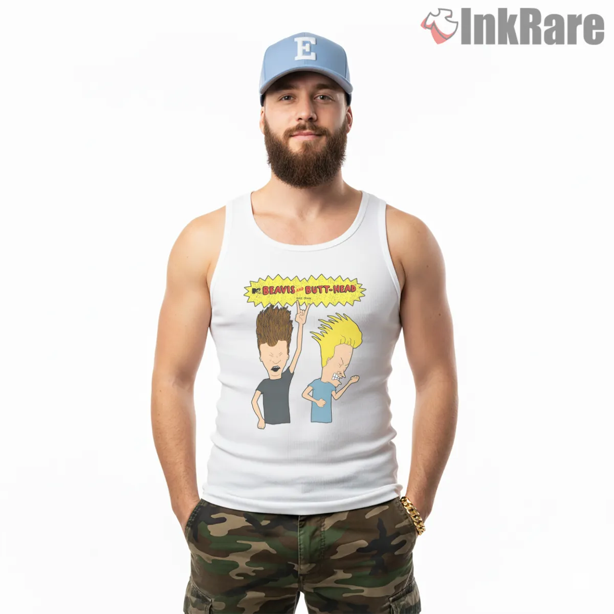 Beavis And Butt Head Rocking Out Heavy Metal Tank Top White Beavis And Butt Head Rocking Out Heavy Metal Shirt on white tank top for men graphic tee